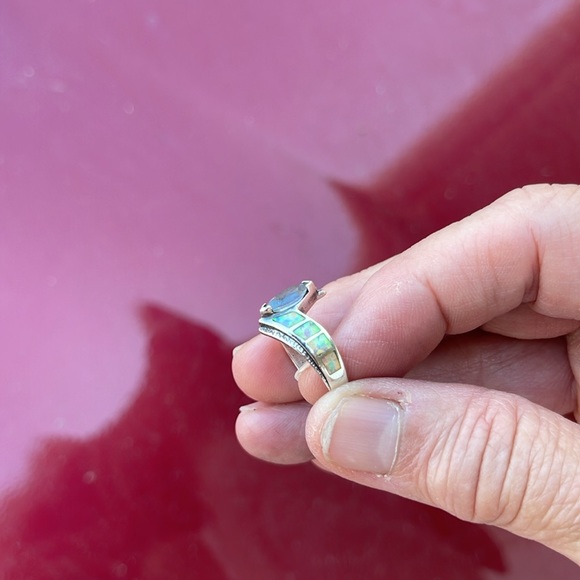 Aquamarine & Abalone Ring on Sterling Silver! - Picture 3 of 5